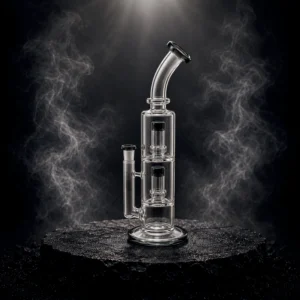Waterpipe - 11.5in - Bent Neck - Dual Piston Perc - Asst. Color Accents
