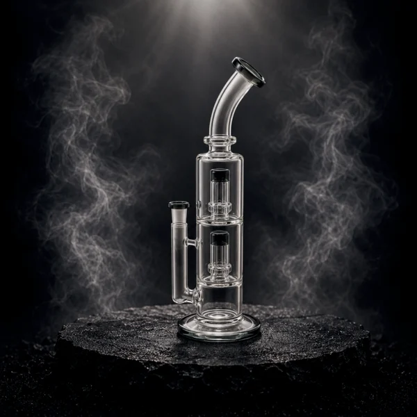 Waterpipe - 11.5in - Bent Neck - Dual Piston Perc - Asst. Color Accents