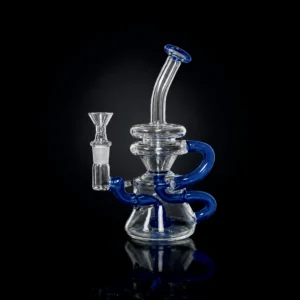 Waterpipe - 8in - Bent Neck - Triple Loop Recycler - Showerhead Perc - Asst. Color Accents
