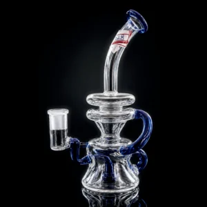Waterpipe - 8in - Bent Neck - Double Loop Recycler - Showerhead Perc - Blue Accents