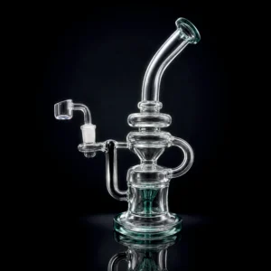 Waterpipe - 11.5in - Bent Neck - Triple Chamber Recycler - Teal Accents