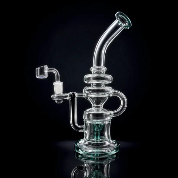 Waterpipe - 11.5in - Bent Neck - Triple Chamber Recycler - Teal Accents