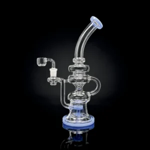 Waterpipe - 11.5in - Bent Neck - Triple Chamber Recycler - Jade Blue Accents