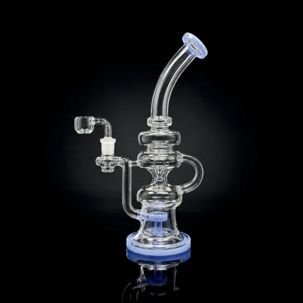 Waterpipe - 11.5in - Bent Neck - Triple Chamber Recycler - Jade Blue Accents