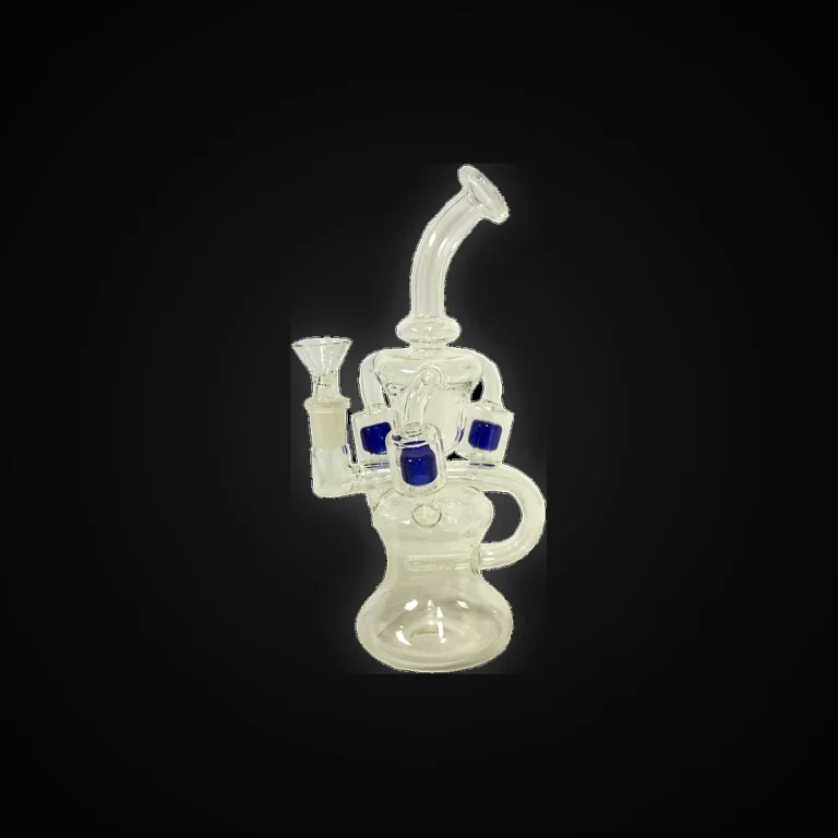 9.5" Bent Neck Clear Recycler Rig with Internal Blue Accents