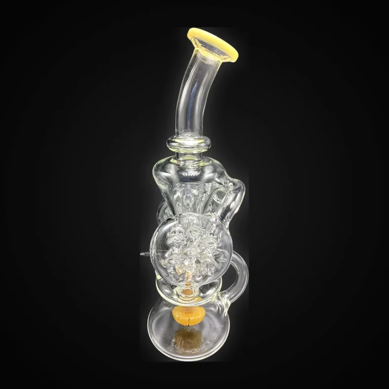 7" Bent Neck Powder Yellow Recycler Water Pipe with Circ Perc