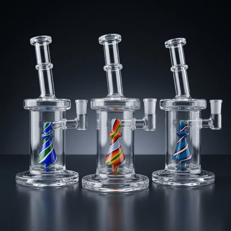 Waterpipe - 9.5in - Ofset Tube Shift - Rainbow Twist Perc - Asst. Color Accents