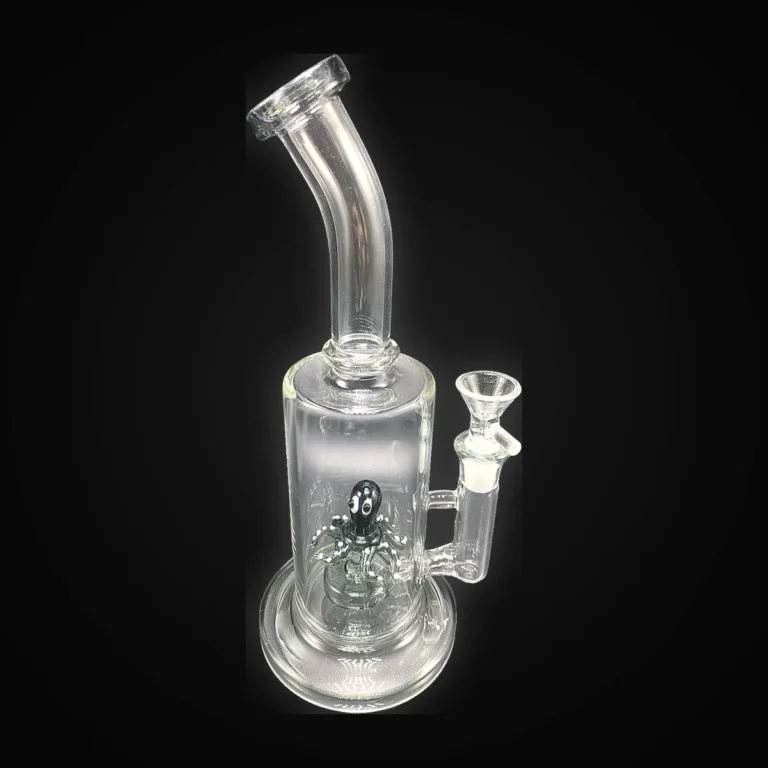 10" Bent Neck 4mm thick Water Pipe with Transparent Black Octopus on Disc Percolator