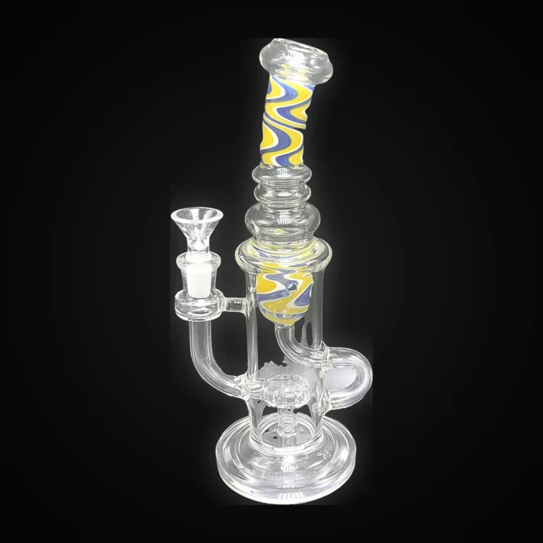 10.5" Bent Neck Water Pipe with Disc Perc and Multi-Colored Squiggle Pattern