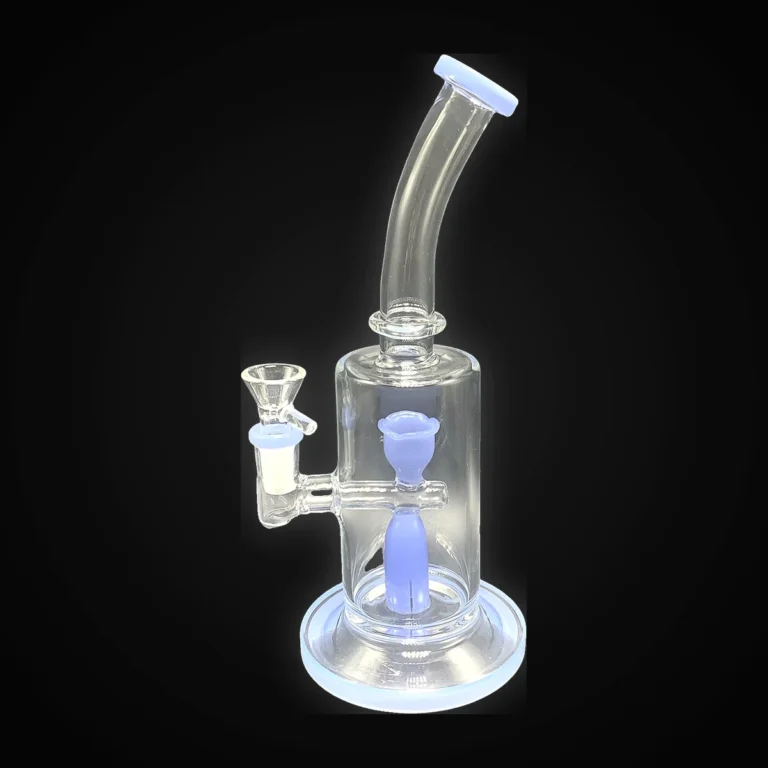 10" Bent Neck Water Pipe with Diffused Elongated Perc and Blue Jade Colored Flower