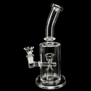 10" Bent Neck Water Pipe with Diffused Elongated Perc and Transparent Black Colored Flower