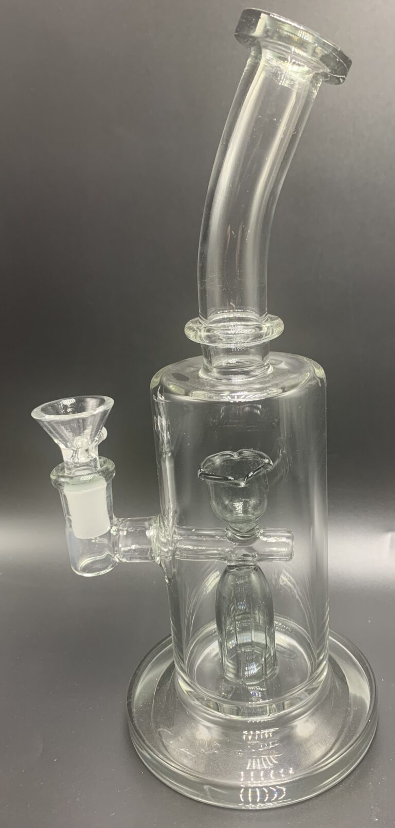 10" Bent Neck Water Pipe with Diffused Elongated Perc and Transparent Black Colored Flower