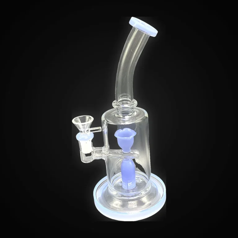 10" Bent Neck Water Pipe with Diffused Elongated Perc and Wathet Colored Flower