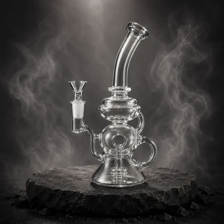 10.5" Bent Neck Recirculating Transparent Black Water Pipe with Disc Perc