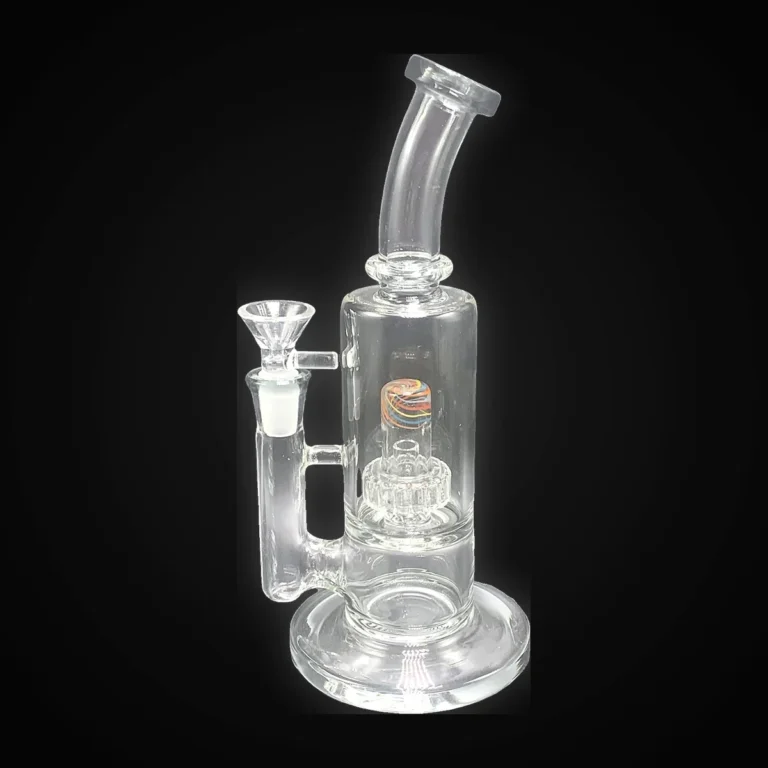 10" Bent Neck Transparent Black Water Pipe with Circ Perc and Internal Stem Crosshatch Pattern