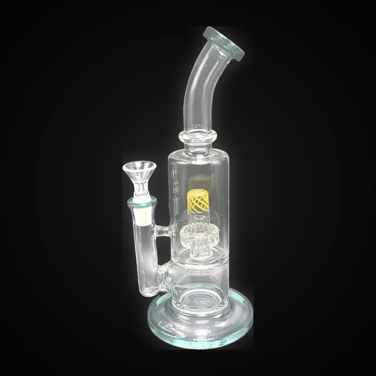 10" Bent Neck Coral Green Water Pipe with Circ Perc and Internal Stem Crosshatch Pattern