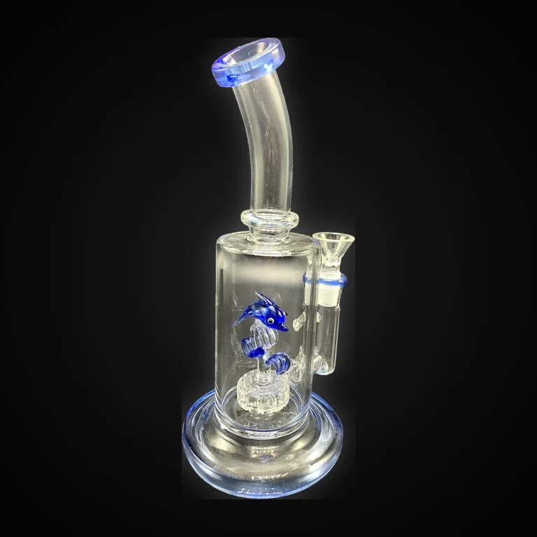 10" Bent Neck Wathet Pipe with Disc Perc and Dolphin with Waves