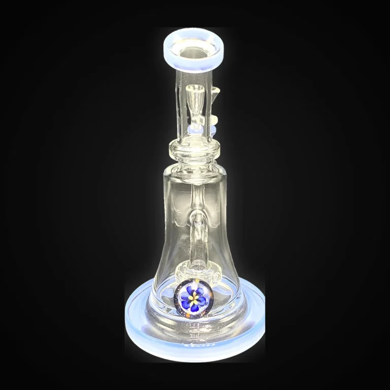 9.5" Bent Neck Wathet Water Pipe with Donut Perc and Blue Flower
