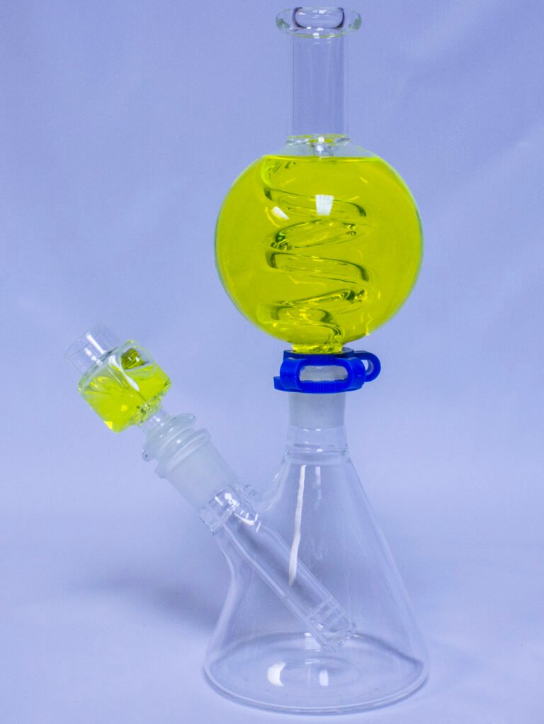 Straight Neck Water Pipe with Yellow Glycerin Globe and Coil