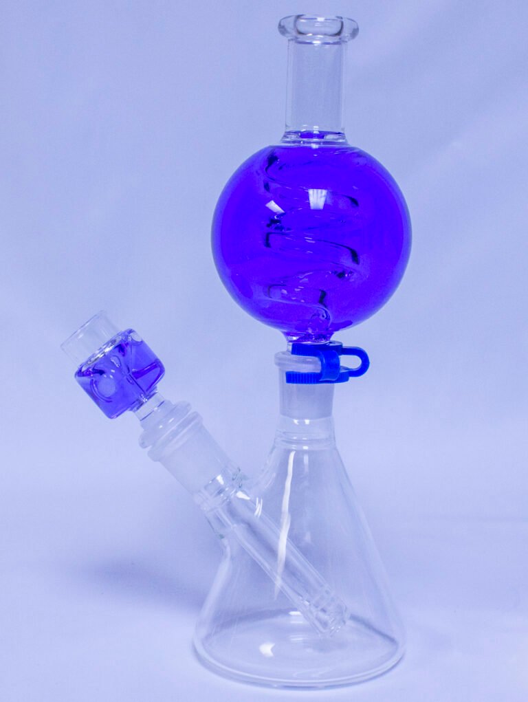 Straight Neck Water Pipe with Purple Glycerin Globe and Coil