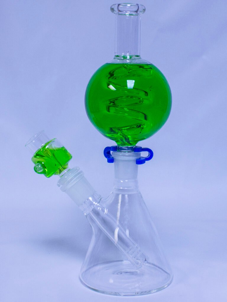 Straight Neck Water Pipe with Green Glycerin Globe and Coil