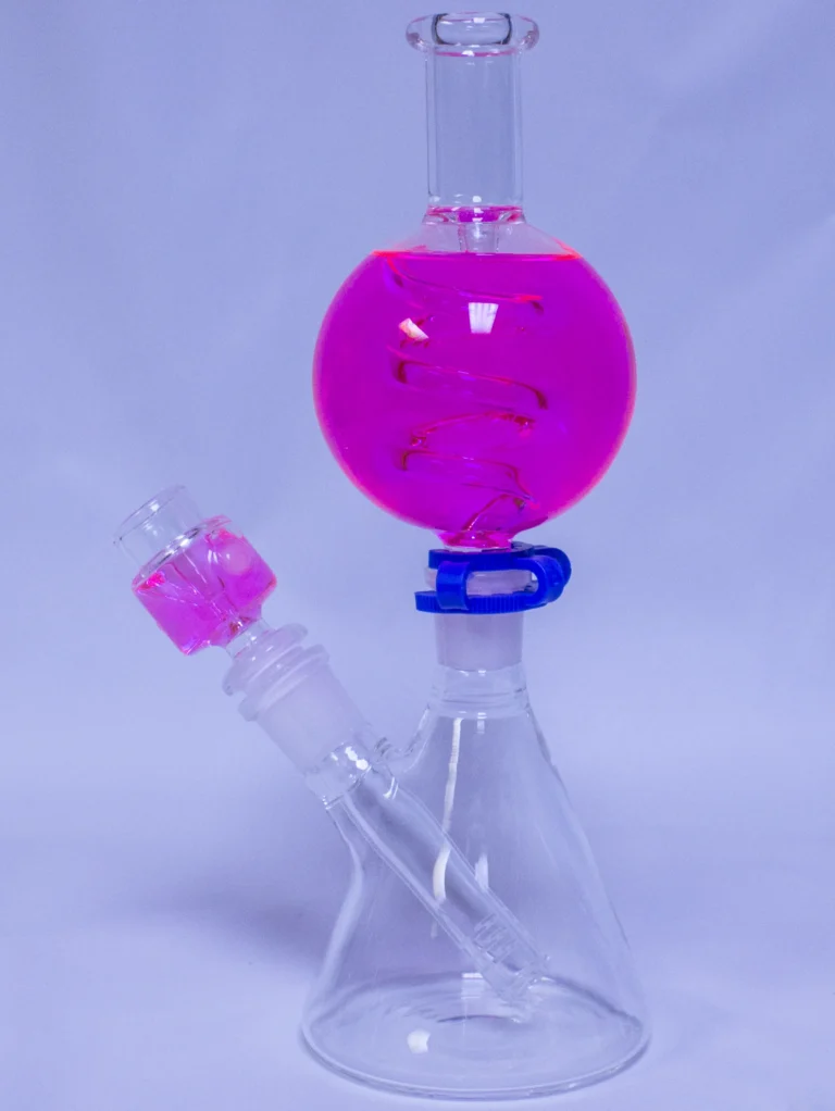 Straight Neck Water Pipe with Pink Glycerin Globe and Coil