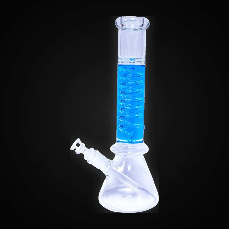 14" Straight Neck Beaker Base Water Pipe with Blue Glycerin Chamber and Coil