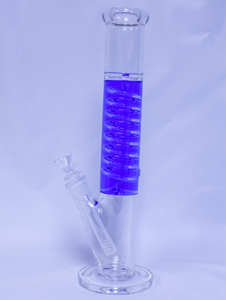 Straight Neck Water Pipe with Purple Glycerin Cylinder and Coil