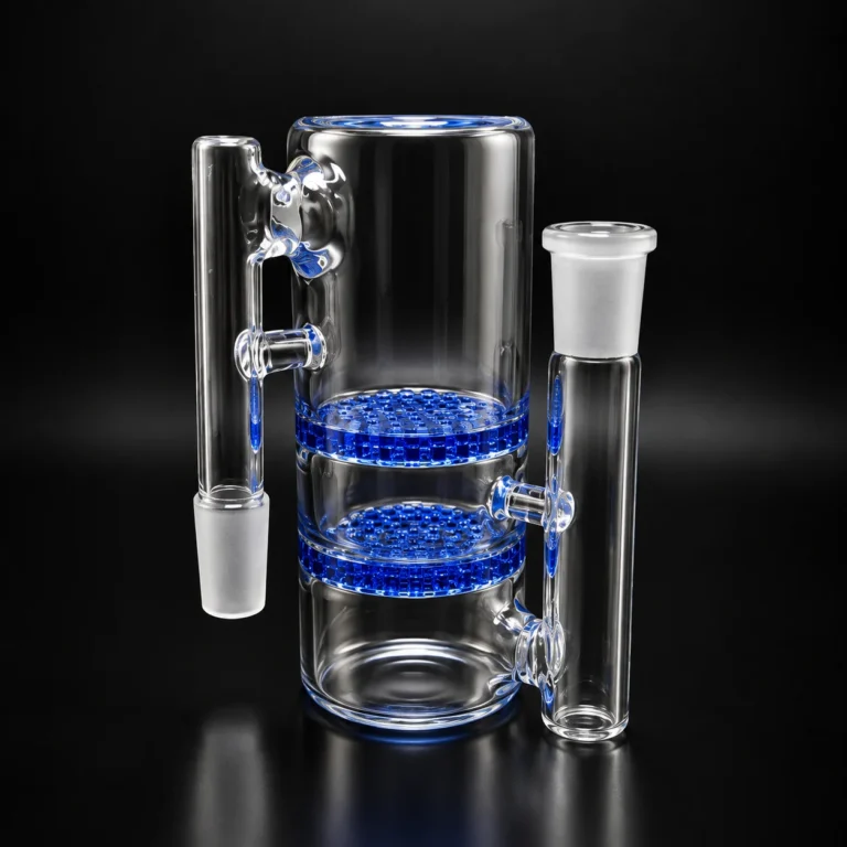 14 male 90 Degree Ash Catcher with Double Honeycomb Blue