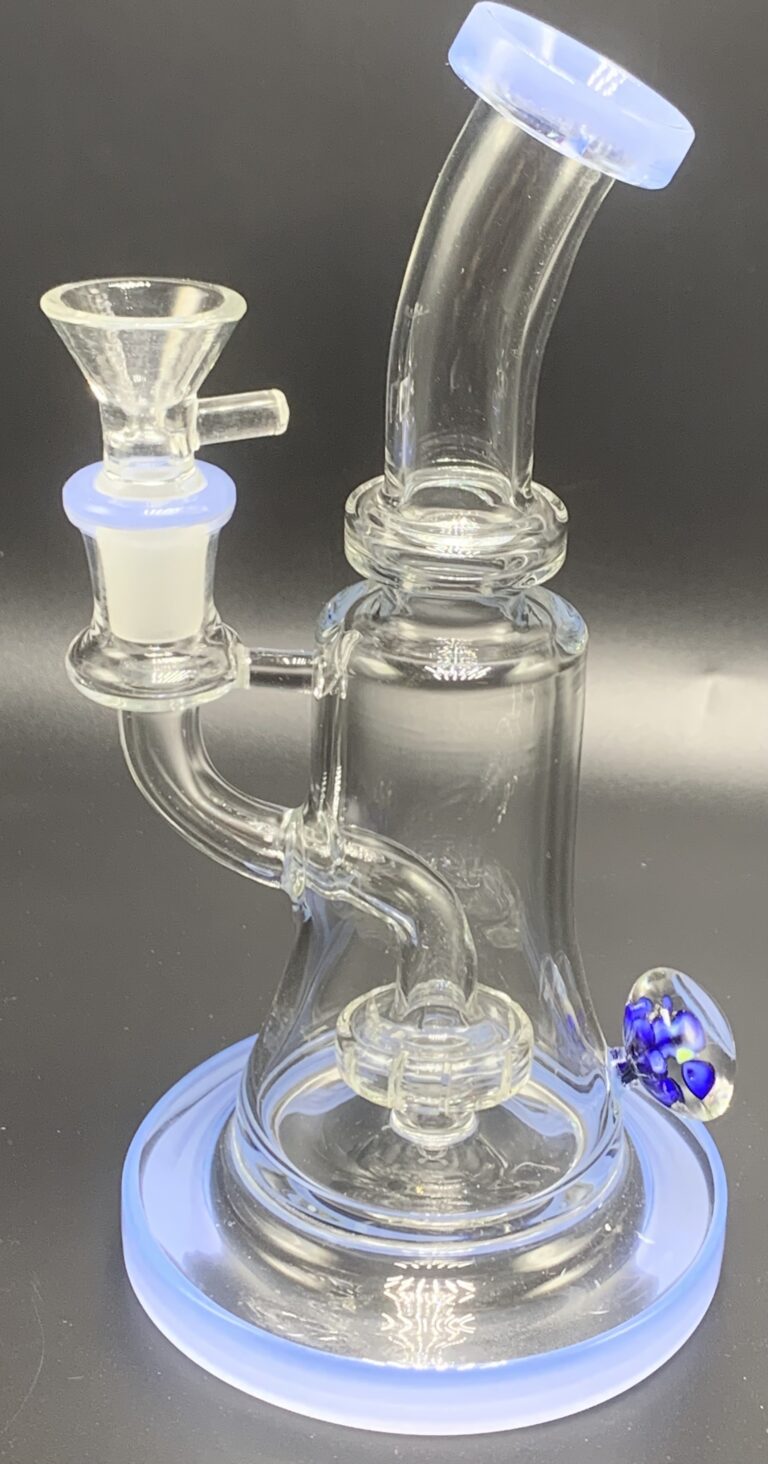 9.5" Bent Neck Wathet Water Pipe with Donut Perc and Blue Flower