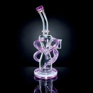 Waterpipe - 12in - Bent Neck - Recycler w/ Slit Diffuser - Pink