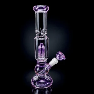 Waterpipe - 11in - Beaker Bottom - Slitted Diffuser - Pink Accents