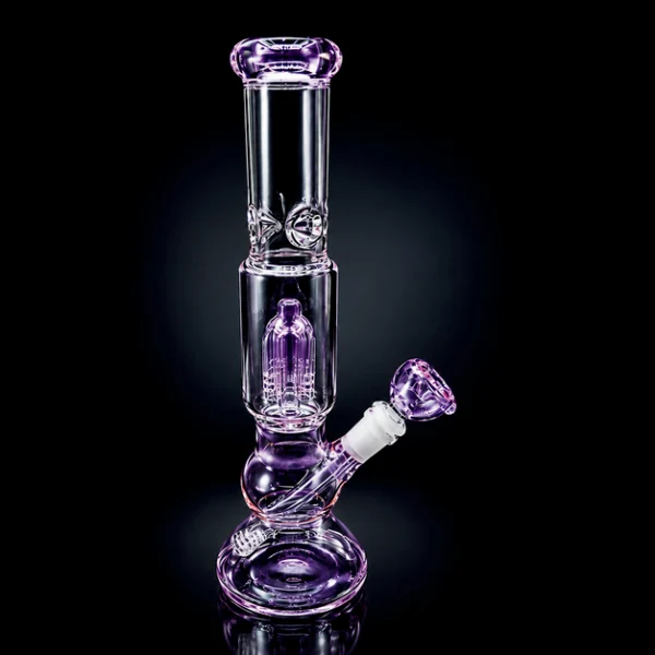 Waterpipe - 11in - Beaker Bottom - Slitted Diffuser - Pink Accents