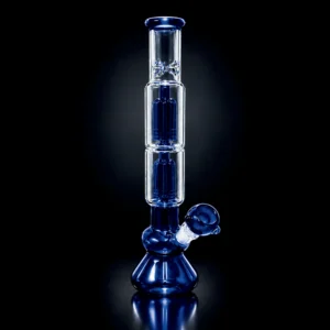 Waterpipe - 14.5in - Beaker Bottom - Dual Tree Perc - Blue Accents