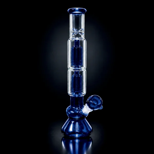 Waterpipe - 14.5in - Beaker Bottom - Dual Tree Perc - Blue Accents