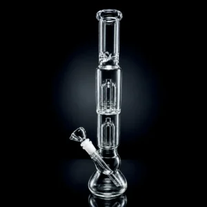 Waterpipe - 14.5in - Beaker Bottom - Dual Tree Perc - Ice Pinch - Tall Design - Pink Accents