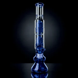Waterpipe - 14.5in - Beaker Bottom - Dual Tree Perc - Ice Pinch - Tall Design - Blue Accents
