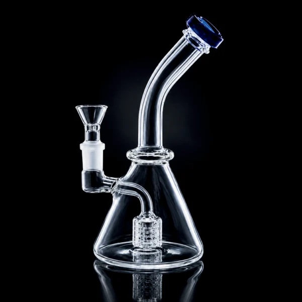 Waterpipe - 9in - Beaker Bottom - Bent Neck - Matrix Perc - Asst. Color Accents