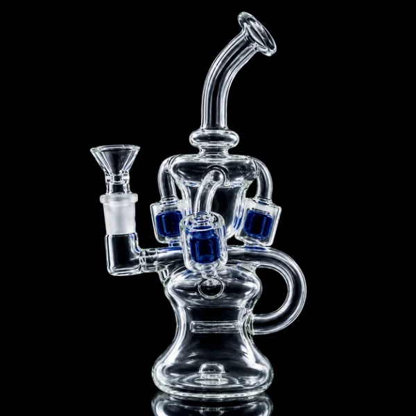 Waterpipe - 9.5in - Bent Neck - Recylcler - Multi Barrel Percs - Blue Accents