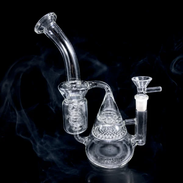 Waterpipe - 8in - Bent Neck - Recylcler - Honeycomb Disc and Coil Percs