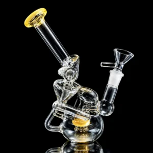 Waterpipe - 8in - Bent Neck - Recycler - Inline Barrel Perc - Asst. Color Accents
