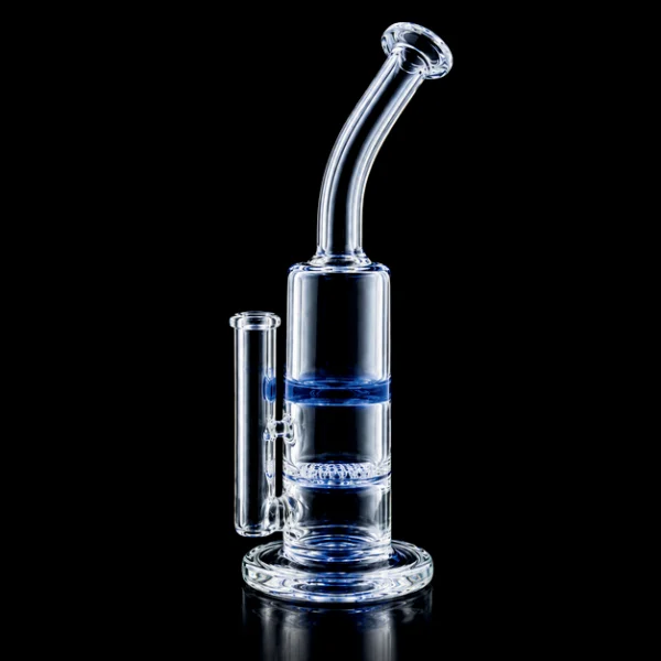 Waterpipe - 11in - Bent Neck - Double Honeycomb Perc - Asst. Color Accents