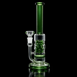 Waterpipe - 12in - Tube Shift - Honeycomb Perc - Green Accents