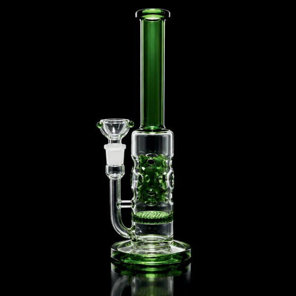 Waterpipe - 12in - Tube Shift - Honeycomb Perc - Green Accents