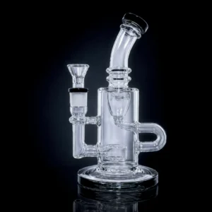 Waterpipe - 8in - Bent Neck - Crystal Loop Recycler - Showerhead Perc - Asst. Color Accents