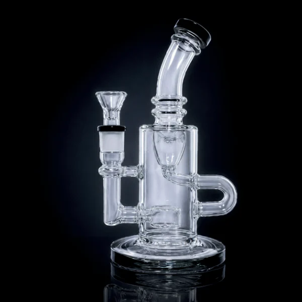 Waterpipe - 8in - Bent Neck - Crystal Loop Recycler - Showerhead Perc - Asst. Color Accents