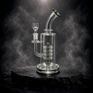 Waterpipe - 10.5in - Bent Neck - Coil Perc - Green Accents