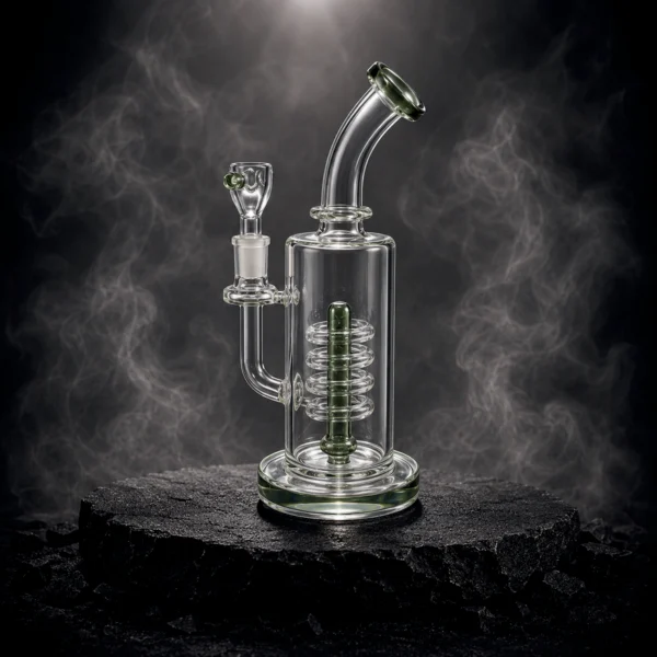 Waterpipe - 10.5in - Bent Neck - Coil Perc - Green Accents