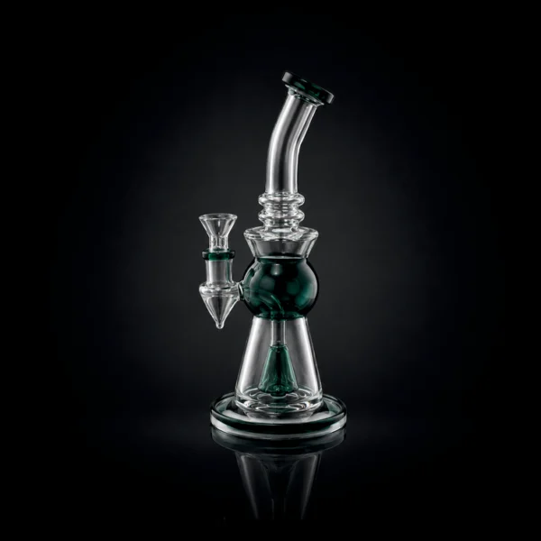 Waterpipe - 10in - Bent Neck - Honeycomb and Conical Percs - Green Accents