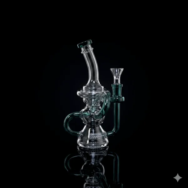 Waterpipe - 8.5in - Bent Neck - Recycler - Showerhead Pec - Teal Accents